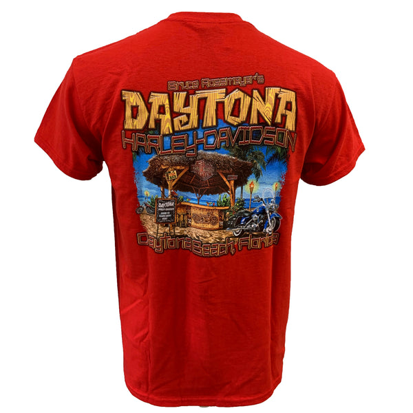 Bruce Rossmeyer's Daytona Harley-Davidson Exclusive Men's Tiki Hut Short Sleeve Shirt, Red