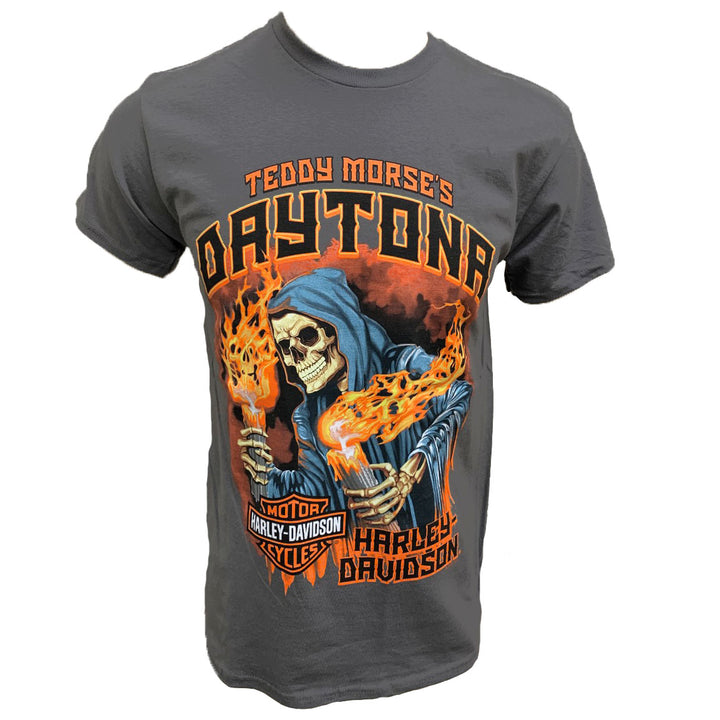 Teddy Morse's Daytona Harley-Davidson Grim Reaper Bob Men's Short Sleeve Charcoal Shirt