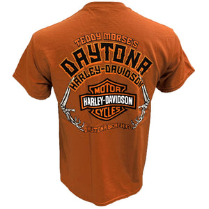 Teddy Morse's Daytona Harley-Davidson Grim Reaper Bob Men's Short Sleeve Texas Orange Shirt