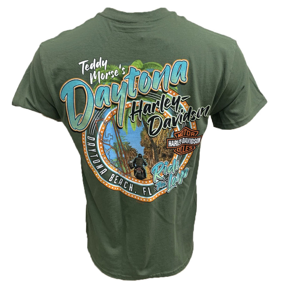 Teddy Morse's Daytona Harley-Davidson Exclusive Ride The Loop Men's Short Sleeve Shirt, Military Green