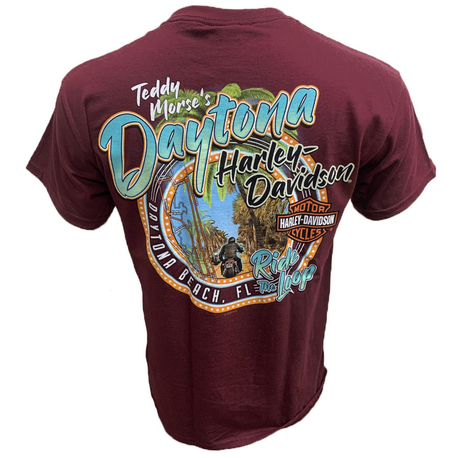 Teddy Morse's Daytona Harley-Davidson Exclusive Ride The Loop Men's Short Sleeve Shirt, Maroon