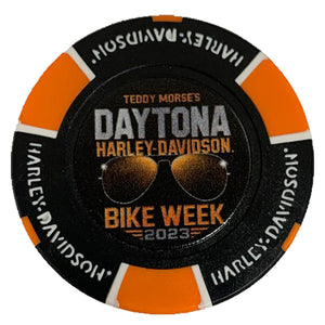 Teddy Morse's Daytona Harley-Davidson Daytona Bike Week 2023 Aviator Poker Chip, Black/Orange
