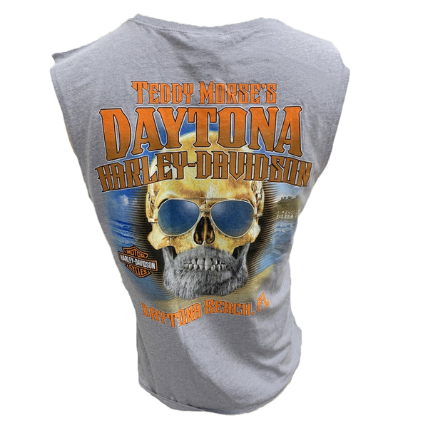 Teddy Morse's Daytona Harley-Davidson Exclusive Bearded Skull Muscle Sleeveless Shirt, Gray