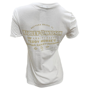 Harley-Davidson Ladies 120th Anniversary Eagle Short Sleeve Dealer Shirt, White