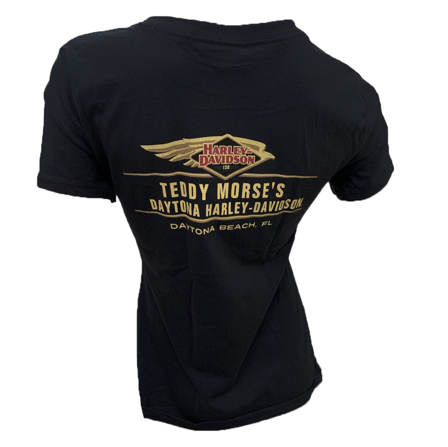 Harley-Davidson Ladies 120th Anniversary Shield Short Sleeve Dealer Shirt, Black