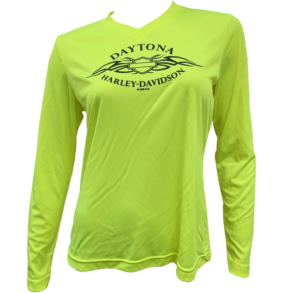 Harley-Davidson Women's Exclusive Tribal Long Sleeved Safety Yellow Dealer Shirt